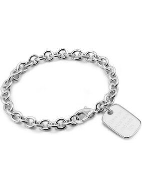 925 Sterling Silver Charm Bracelet with Heart, Bell, Square & Circle Pendants